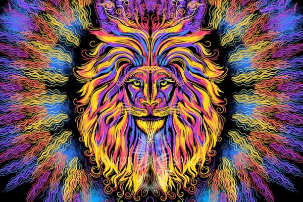 Psy backdrop "Sacrament Lion" blacklight UV  active fluorescent psychedelic tapestry wall hanging decoration
