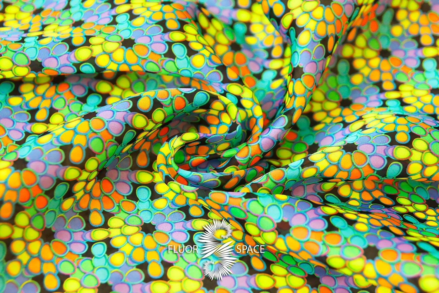 Flower rainbow Флуоресцентные ткани, fluorescent uv-active fabrics