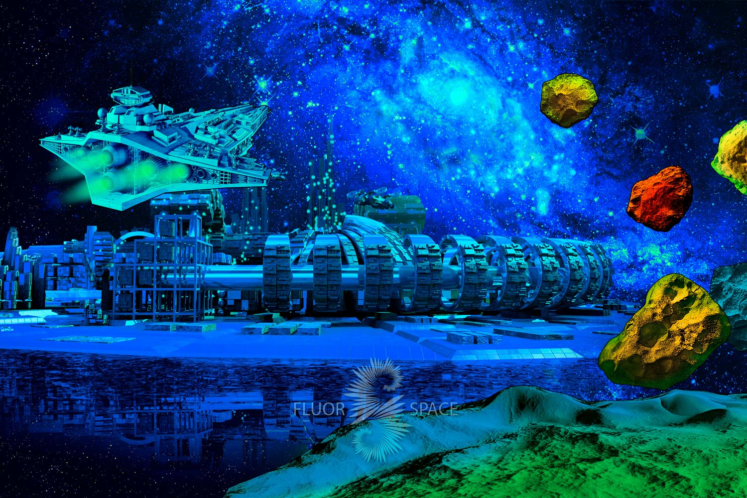 Неоновые 3D декорации Космический город