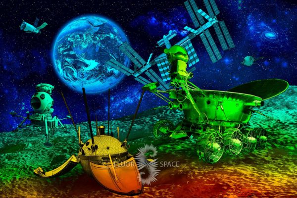 Флуоресцентное 3D полотно "Лунная станция" Лунный пейзаж