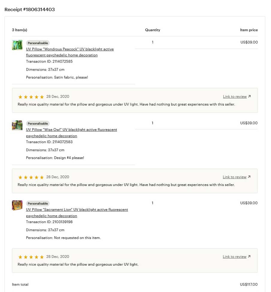 customer reviews from our store on the Etsy marketplace