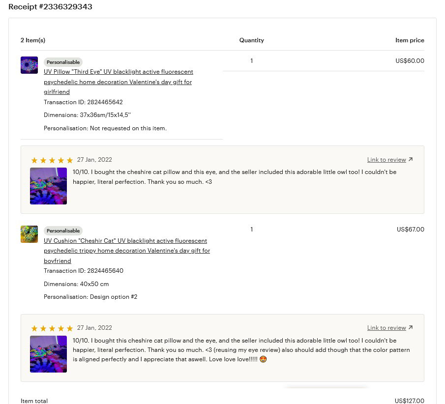 customer reviews from our store on the Etsy marketplace